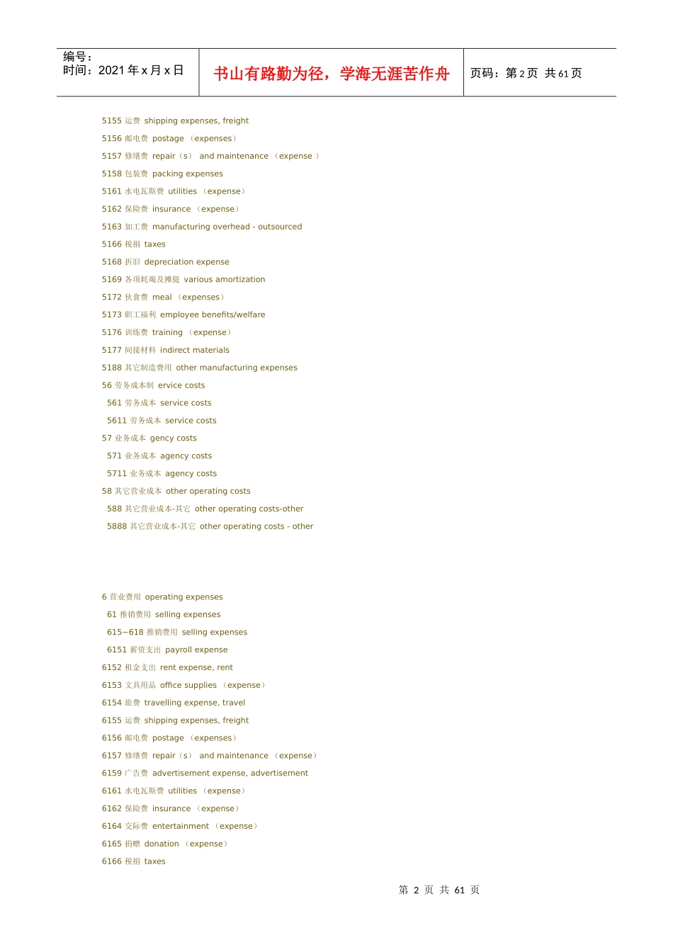 中英文会计科目_第2页