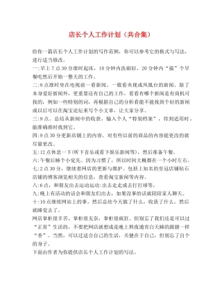 店长个人工作计划（共合集） 