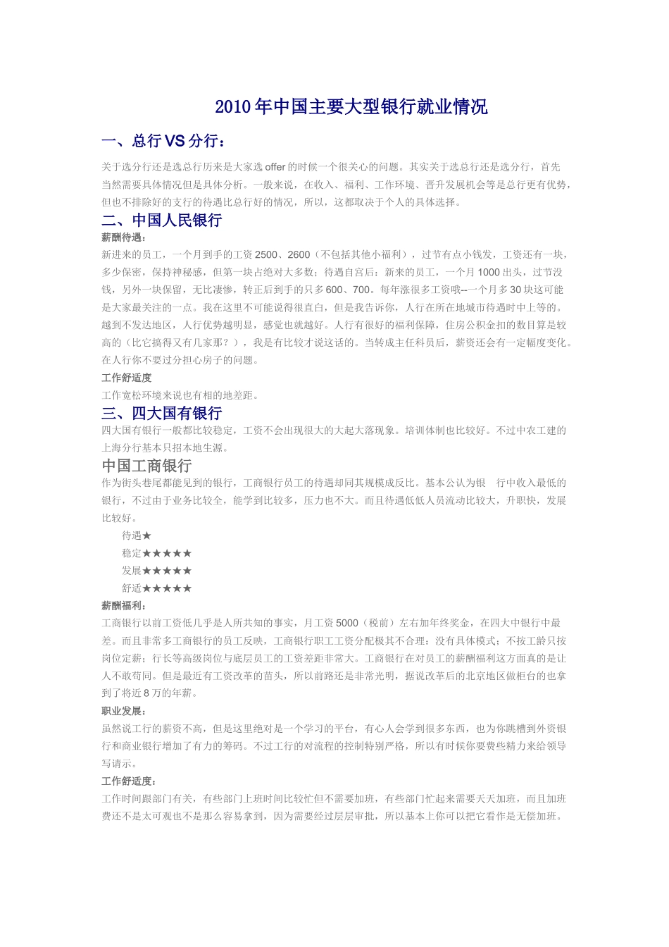 中国所有大银行就业情况_第1页
