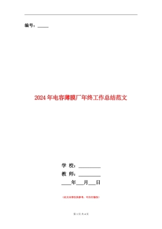 2024年电容薄膜厂年终工作总结范文