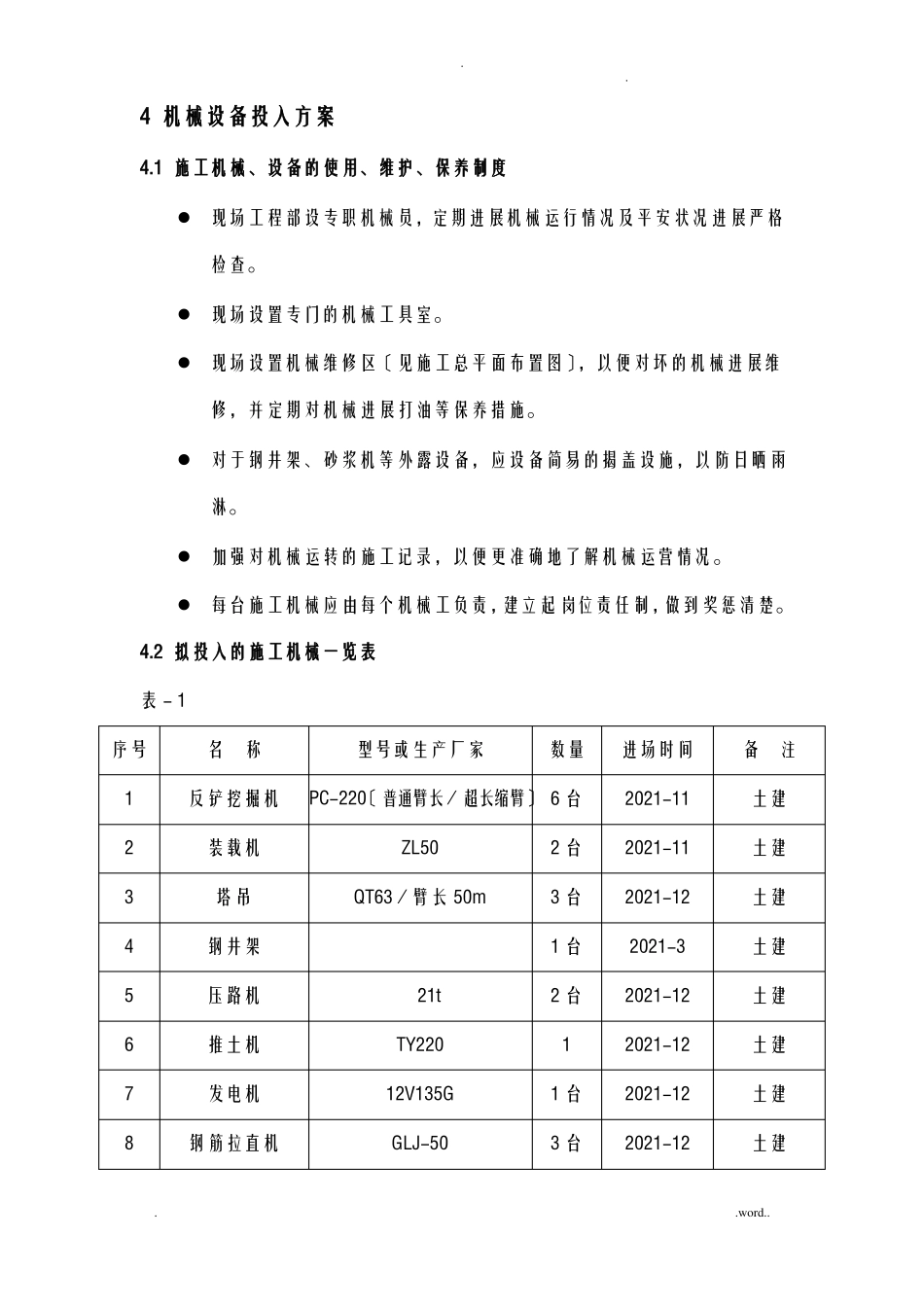 机械设备投入计划_第1页
