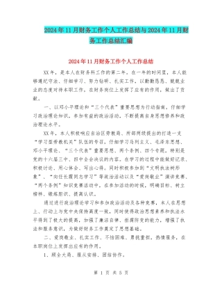 2024年11月财务工作个人工作总结与2024年11月财务工作总结汇编