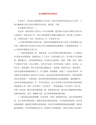 店长销售年终总结范文 