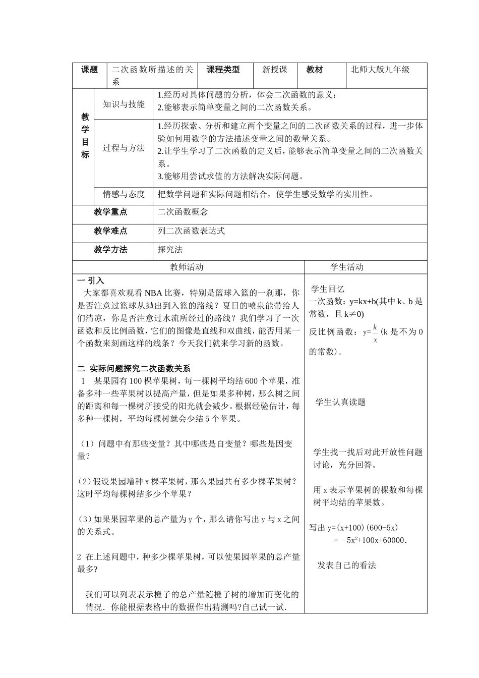 二次函数所描述的关系教学设计_第1页