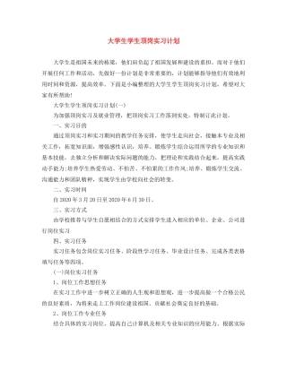 大学生学生顶岗实习计划 