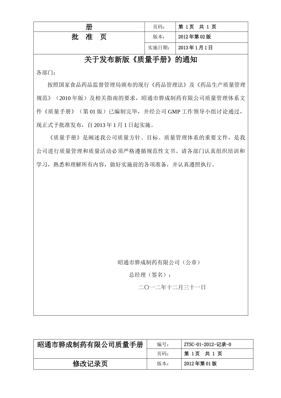 质量手册(骅成制药)_第2页