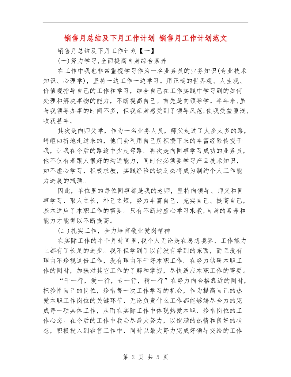 销售月总结及下月工作计划_第2页