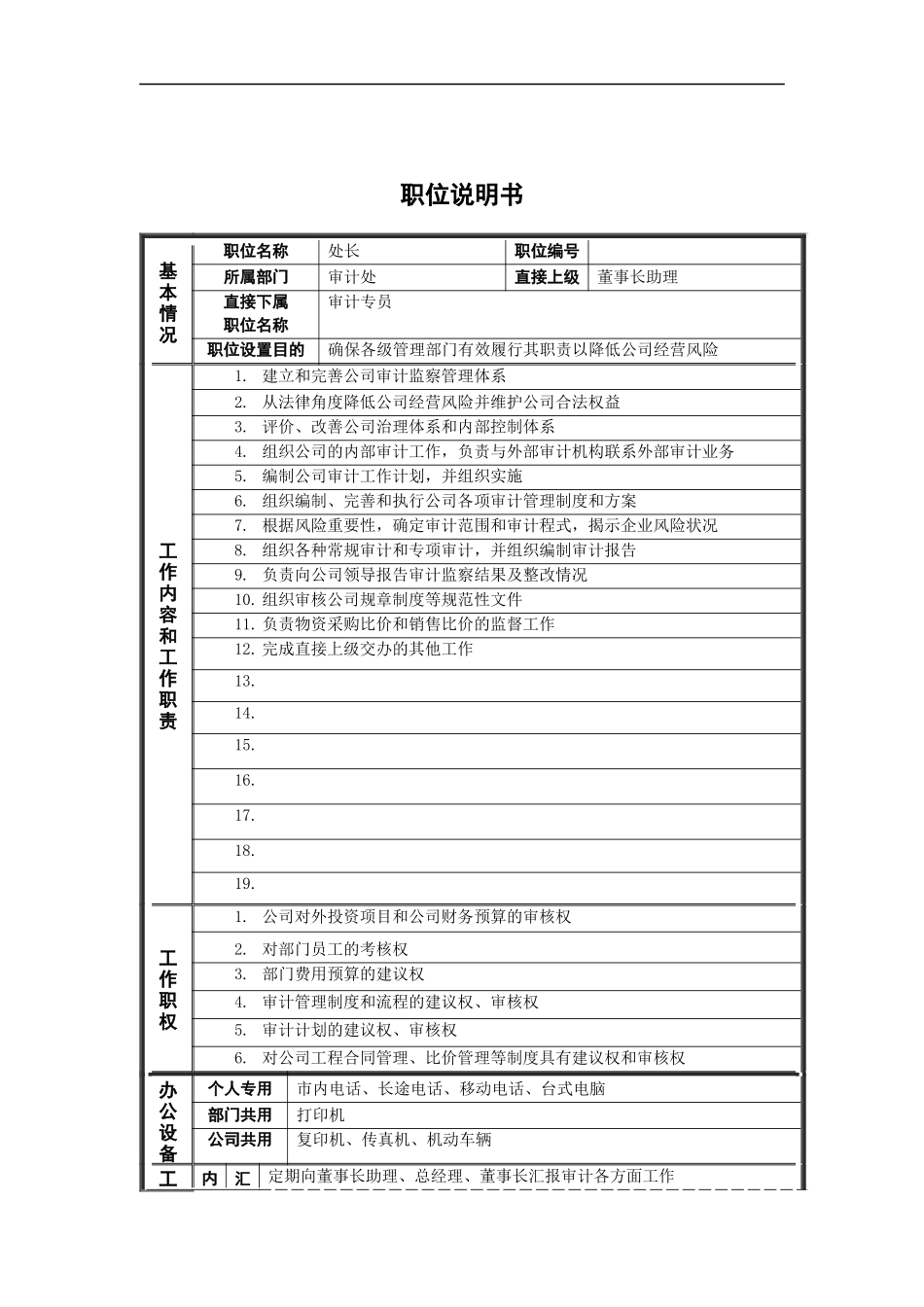 新华信-德龙钢铁审计处处长职位说明书_第1页