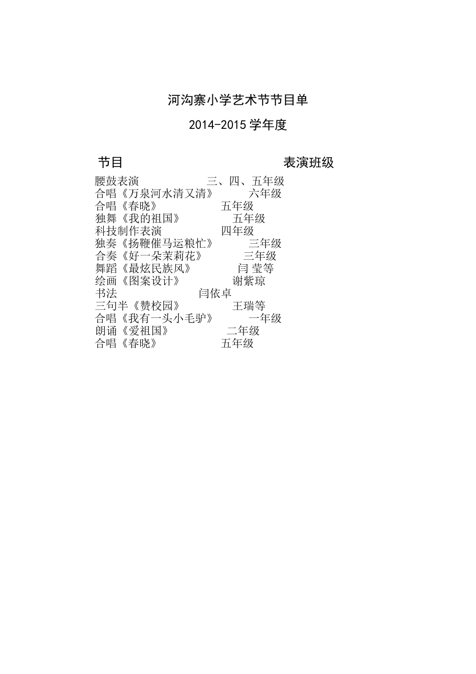 小学艺术节节目单_第1页