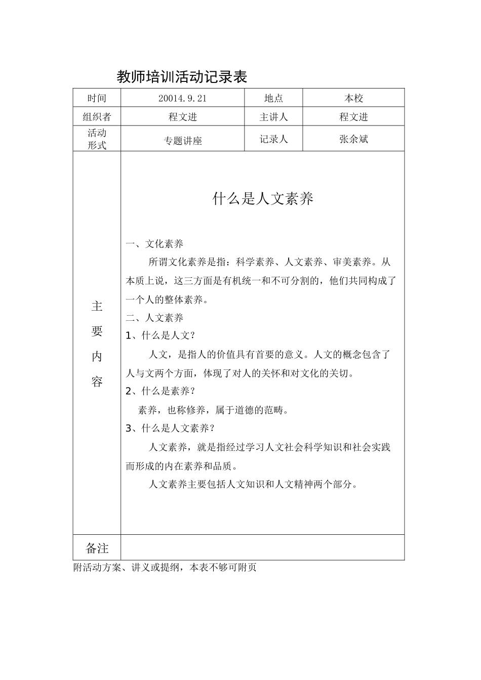 教师培训活动记录表_第1页