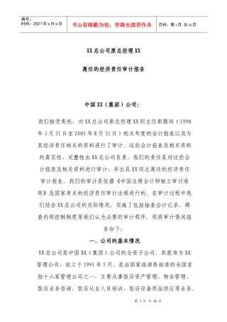 某公司总经理离任经济责任审计报告