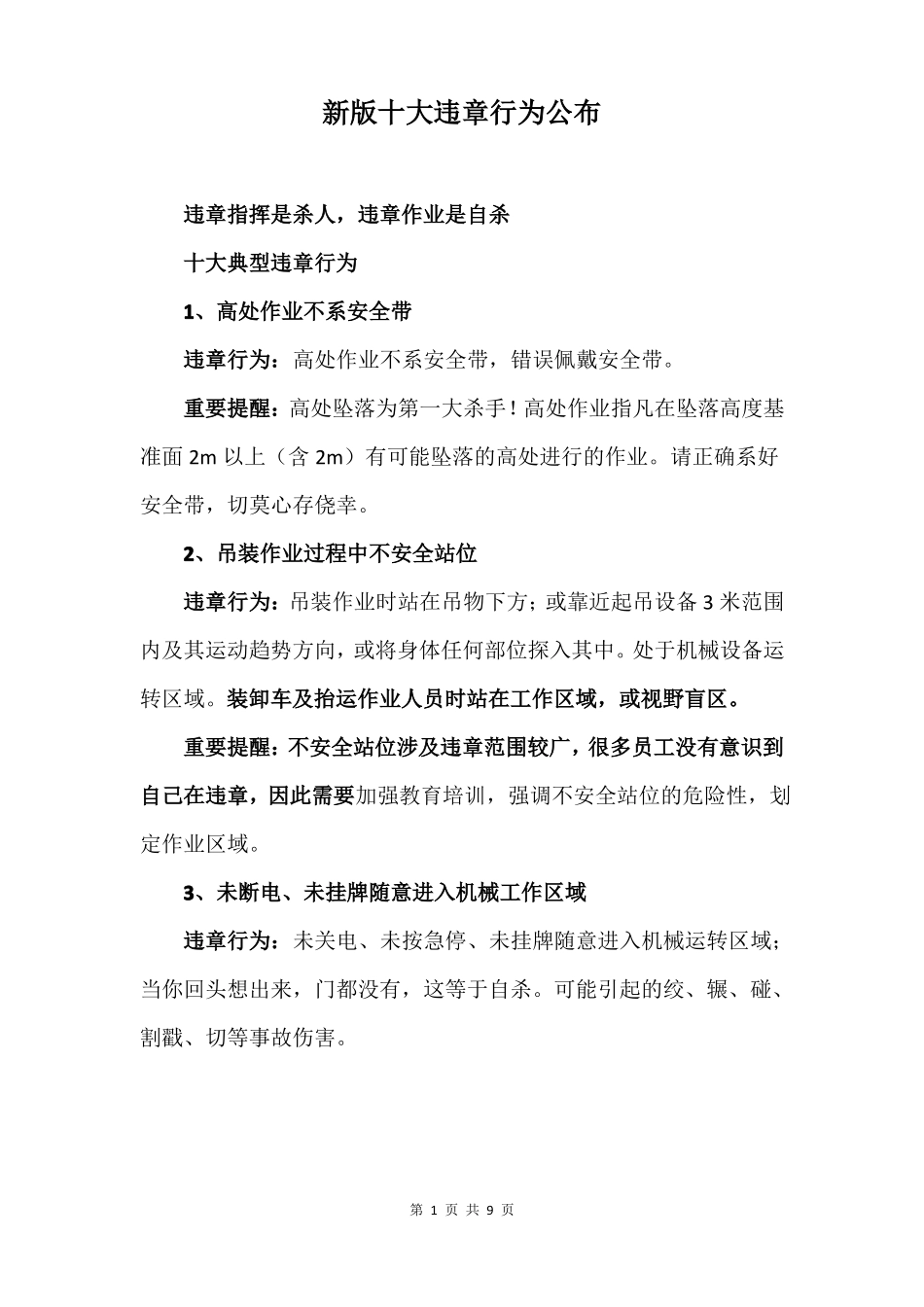 新版十大违章行为公布_第1页