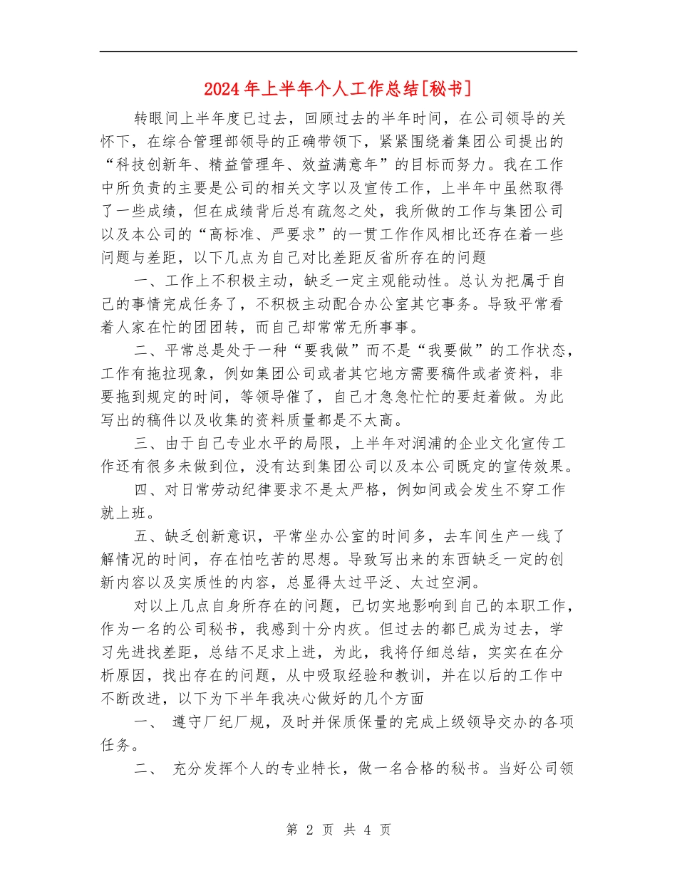 2024年上半年个人工作总结[秘书]_第2页