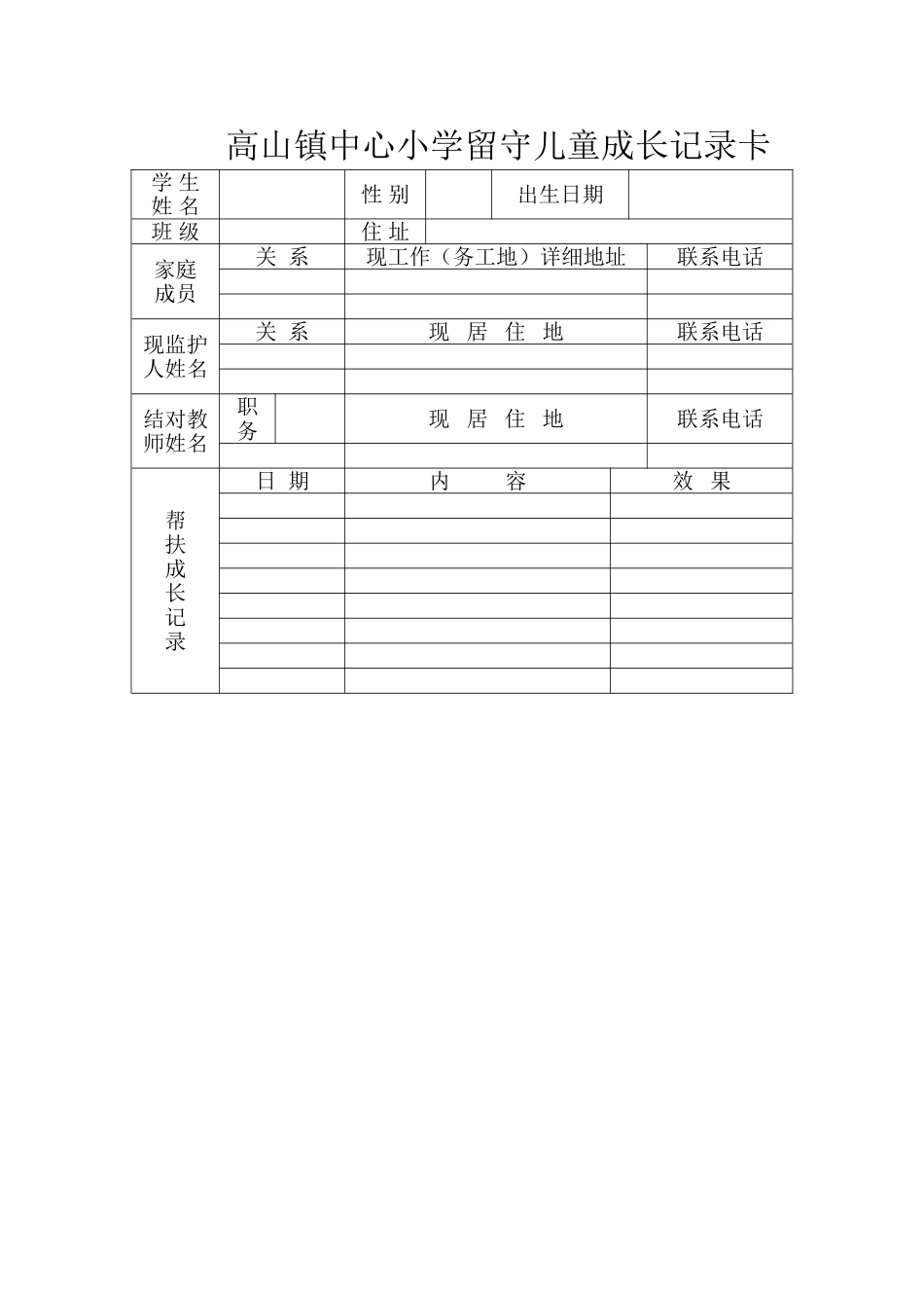 高山镇中心小学留守儿童成长记录卡_第1页
