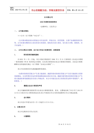 最新财务报表附注(XXXX年度)