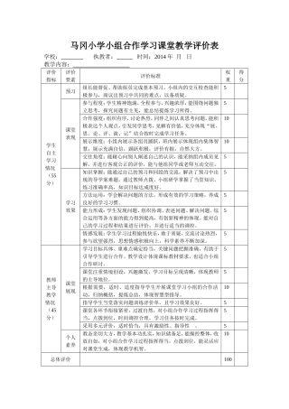 马冈小学小组合作学习课堂教学评价表[1]