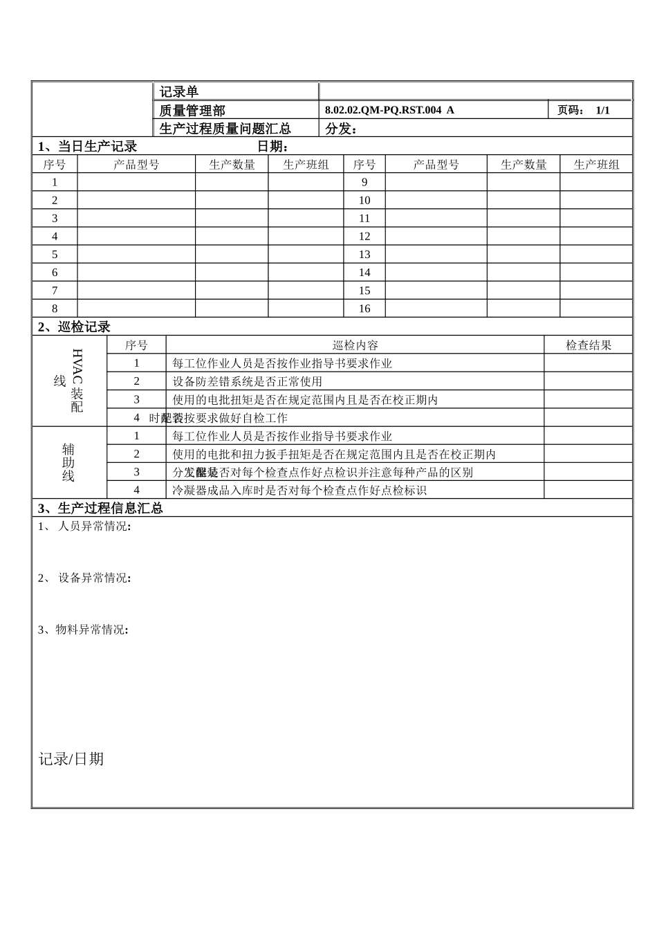 质量日报模板_第1页