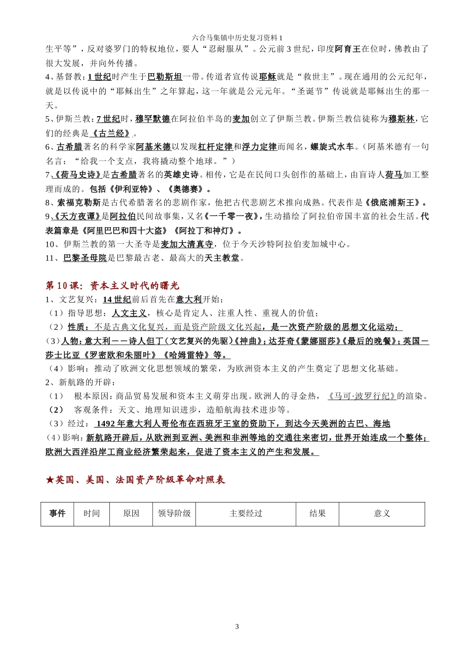 九年级上册世界历史期中复习资料_第3页