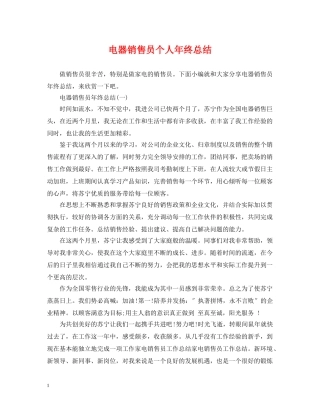 电器销售员个人年终总结 