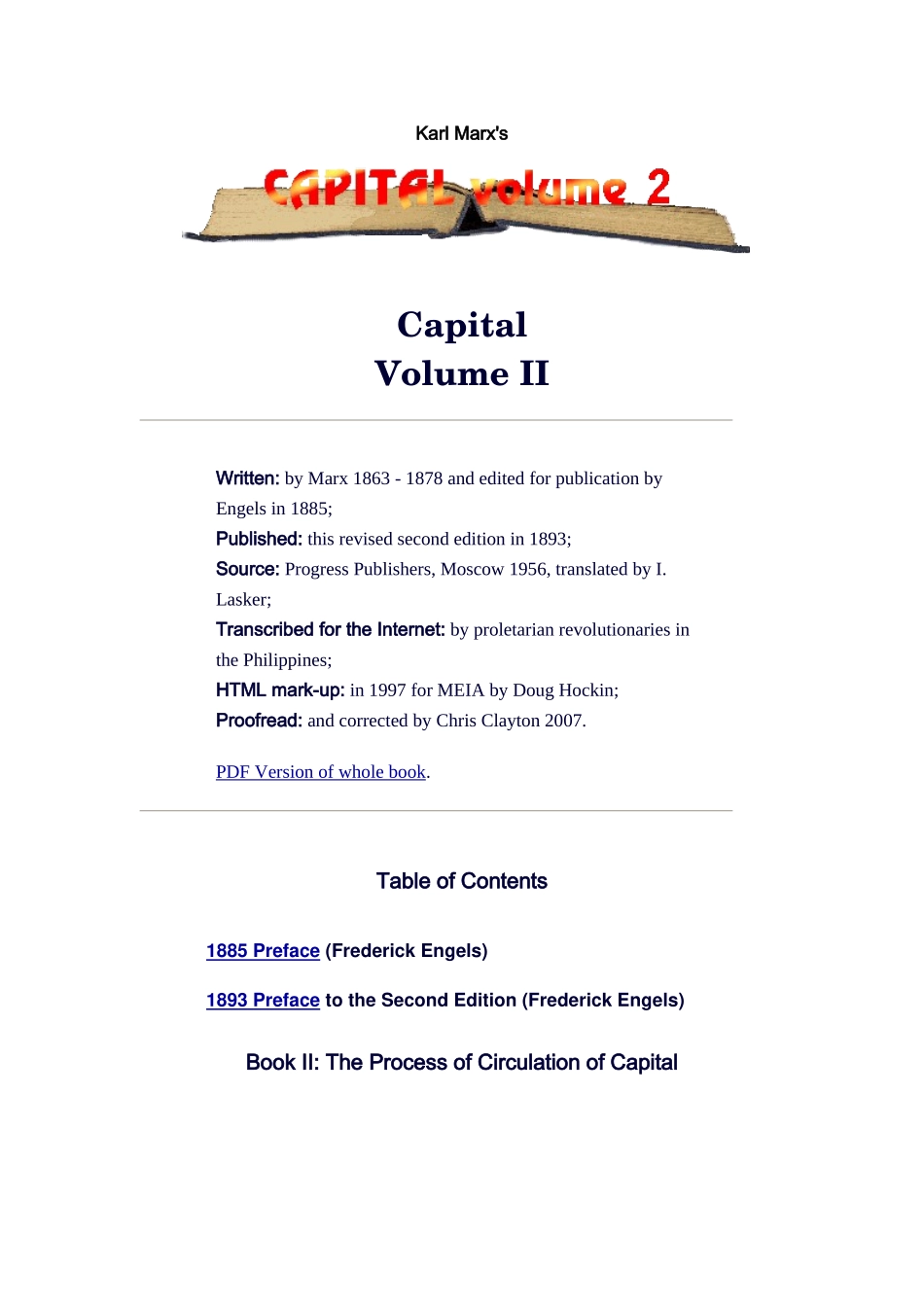 资本论英文版第二卷版本信息和目录_第1页