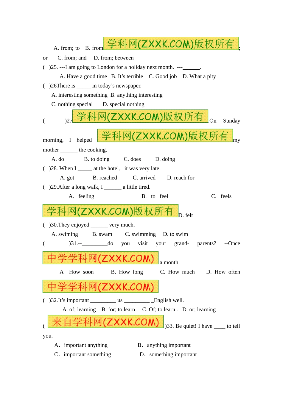 2014-2015学年八年级9月月考英语试题（无答案）_第3页