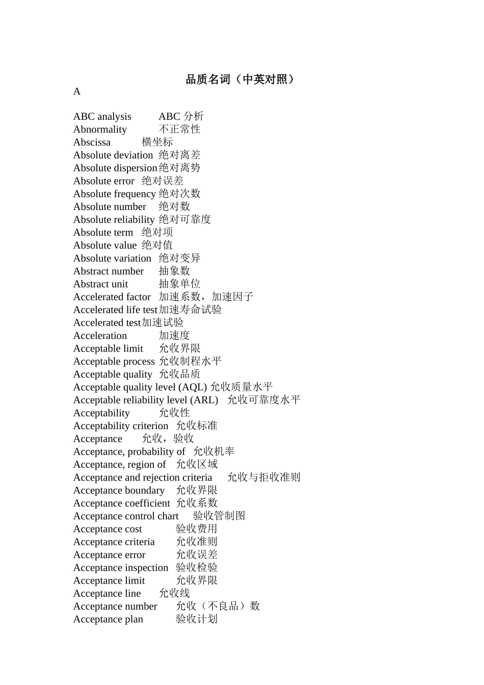 质量英语词汇大全（中英对照）（DOC122页）_第1页