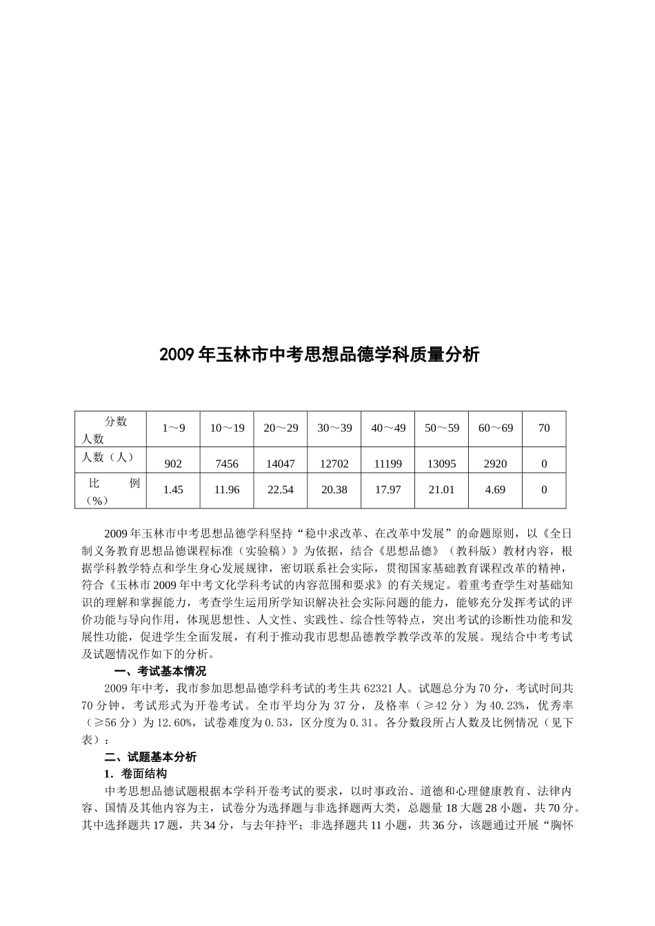 中考思想品德学科质量分析报告_第1页