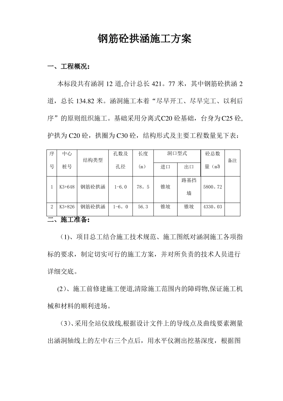 涵洞钢筋砼拱涵施工方案_第1页