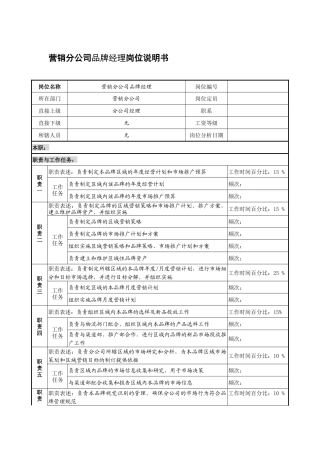 制鞋企业营销分公司品牌经理岗位说明书