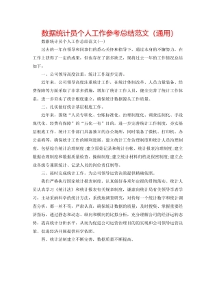 数据统计员个人工作参考总结范文（通用）