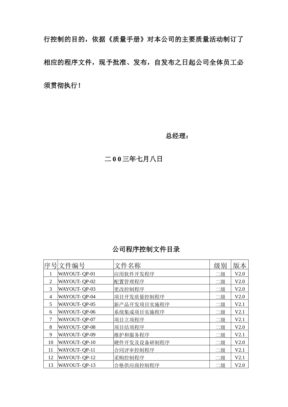 质量管理体系文件表格-质量体系文件目录_第2页