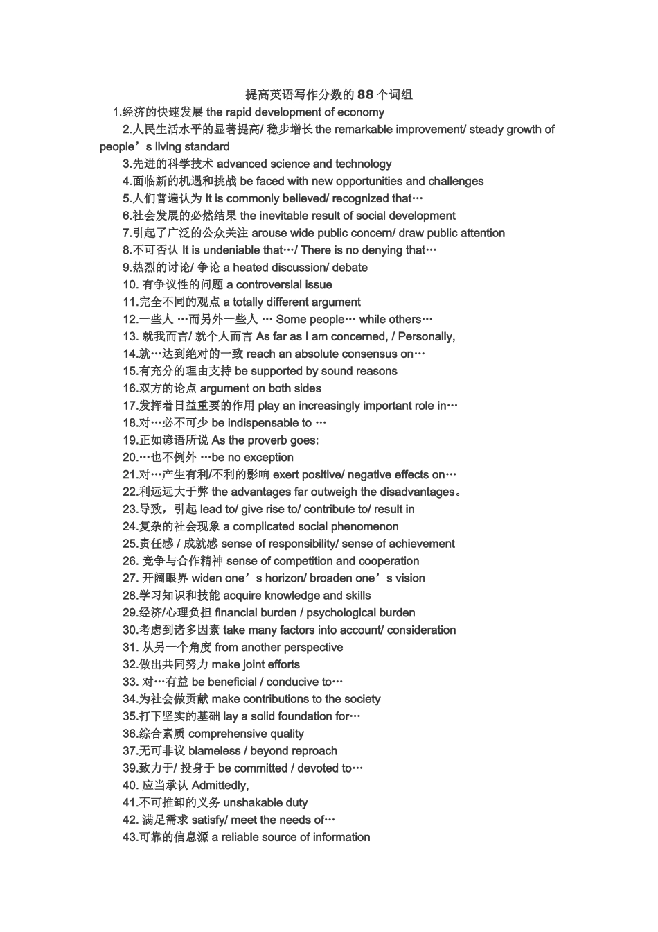 提高英语写作分数的88个词组_第1页