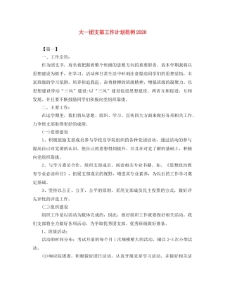 大一团支部工作计划范例2020 