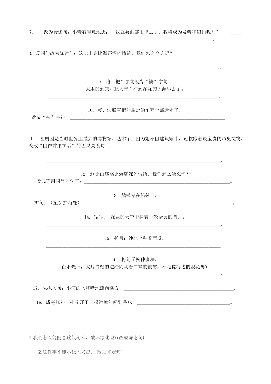 2024年小升初复习练习改写句子_第3页