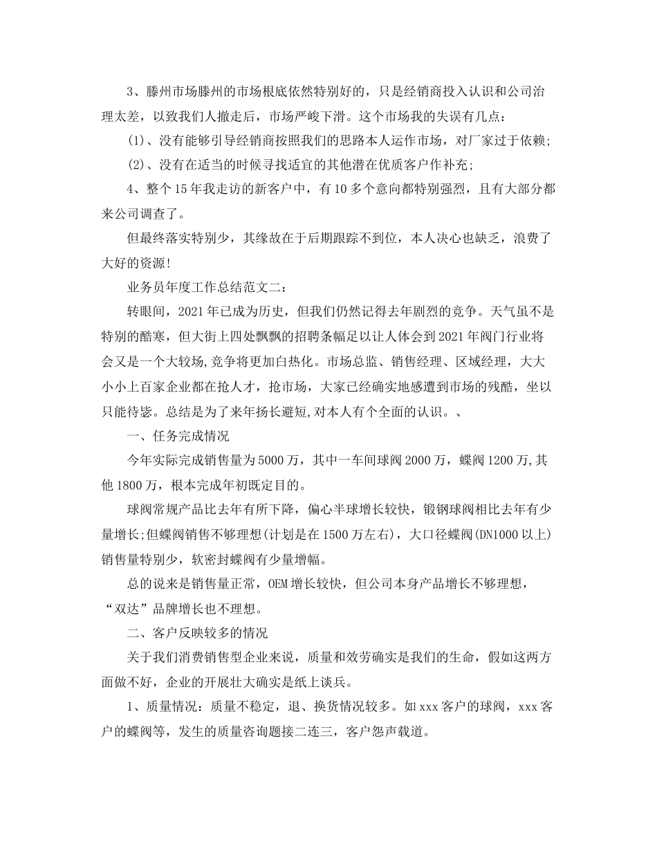 2021年度工作参考总结业务员年度工作参考总结范文4篇_第3页