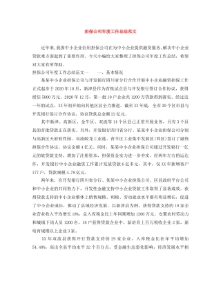 担保公司年度工作总结范文 