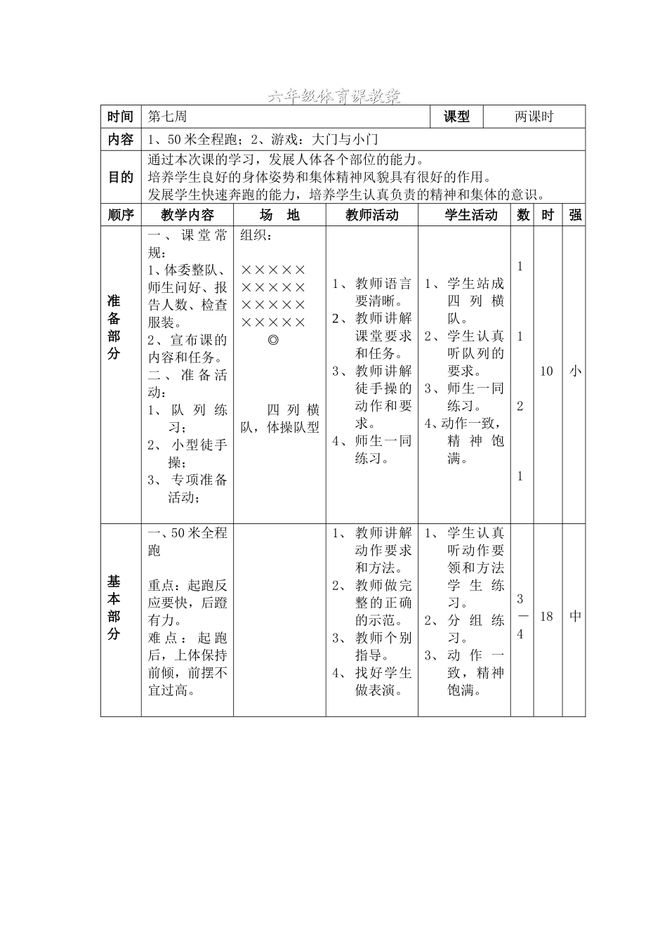 六年级体育课教案_第1页