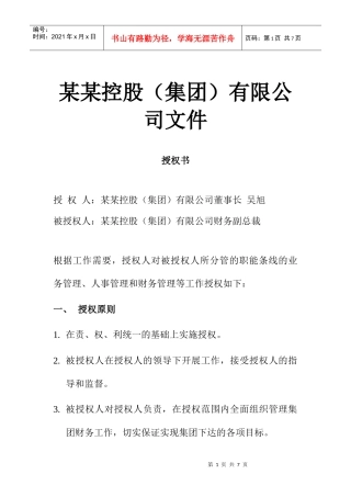 财务副总裁授权书
