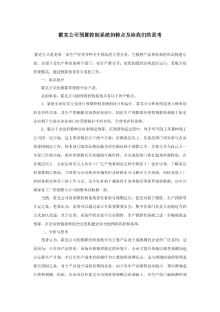 预算控制系统的特点及给我们的思考