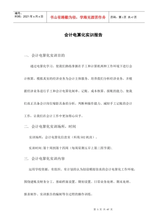 会计电算化实训报告doc