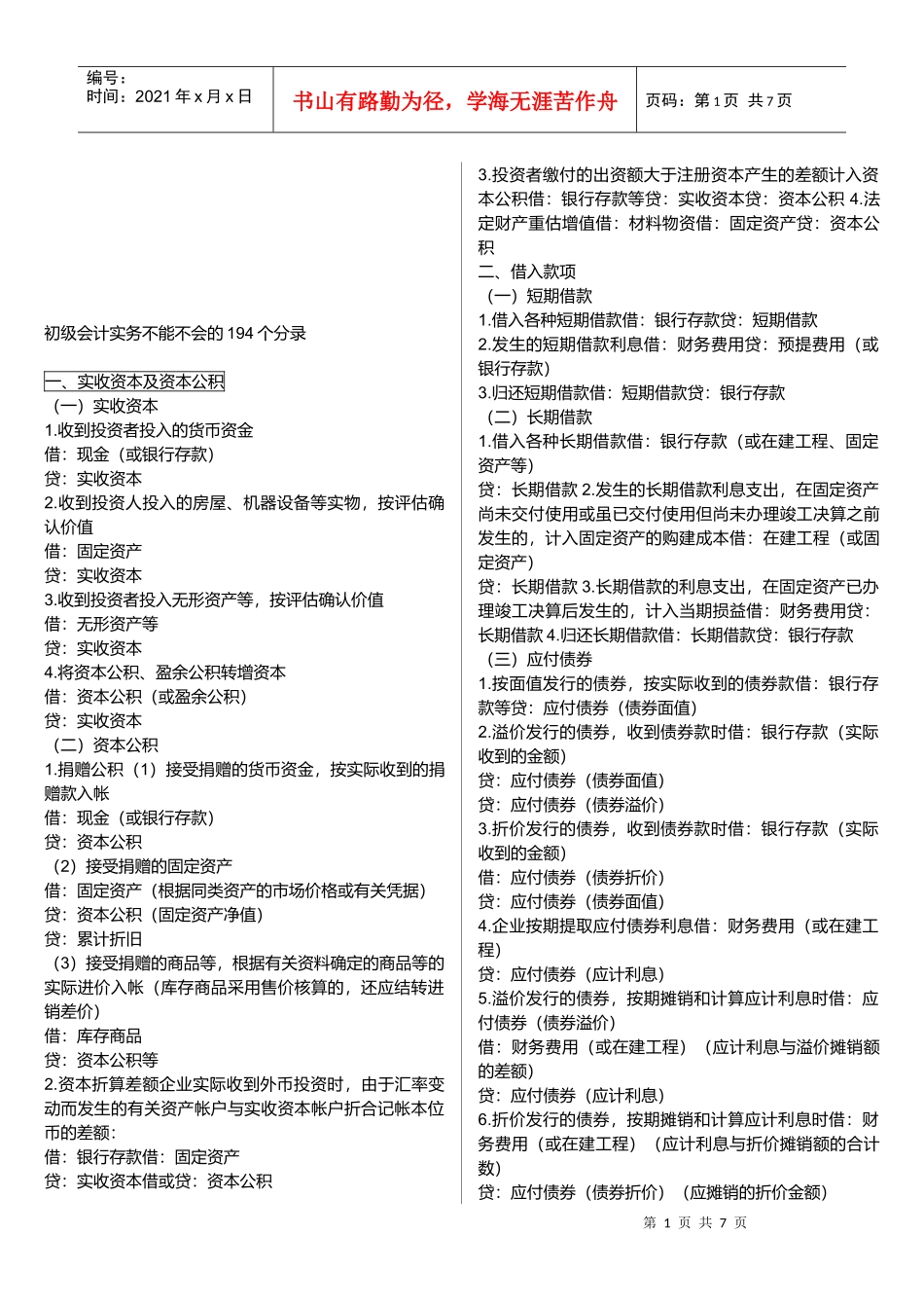 初级会计实务不能不会的分录_第1页