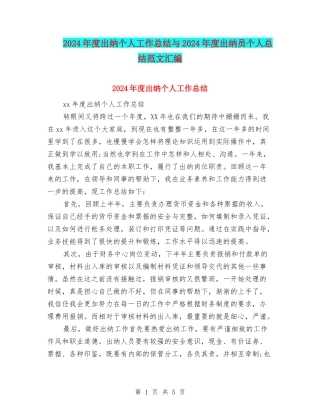 2024年度出纳个人工作总结与2024年度出纳员个人总结范文汇编