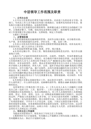 中层领导工作范围及职责2011