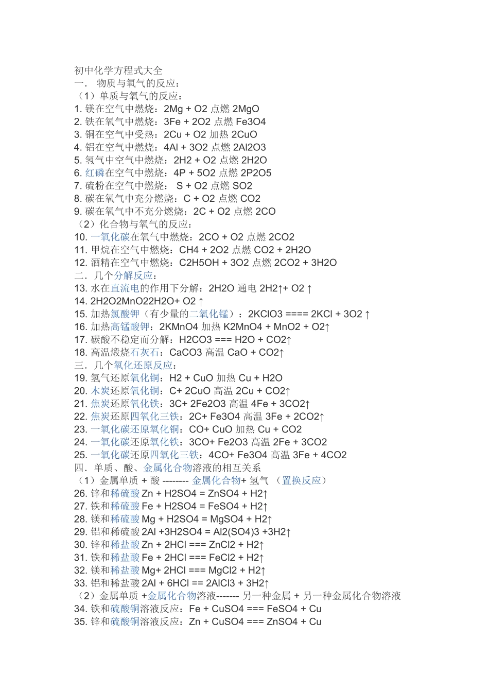 初中化学方程式大全_第1页