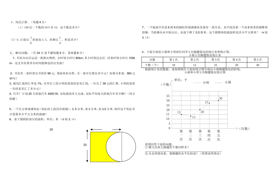 2013人教版六年级下册数学期末考试试卷6_第2页