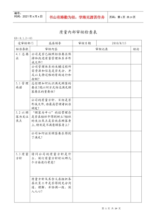 质量内审检查表(空)