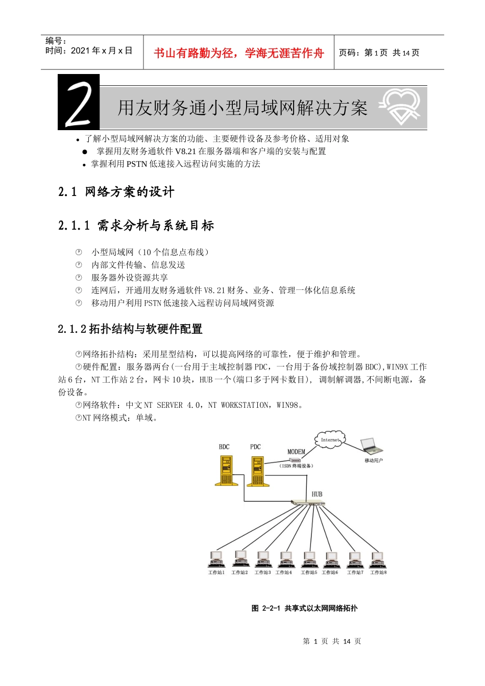 用友财务通小型局域网解决方案_第1页