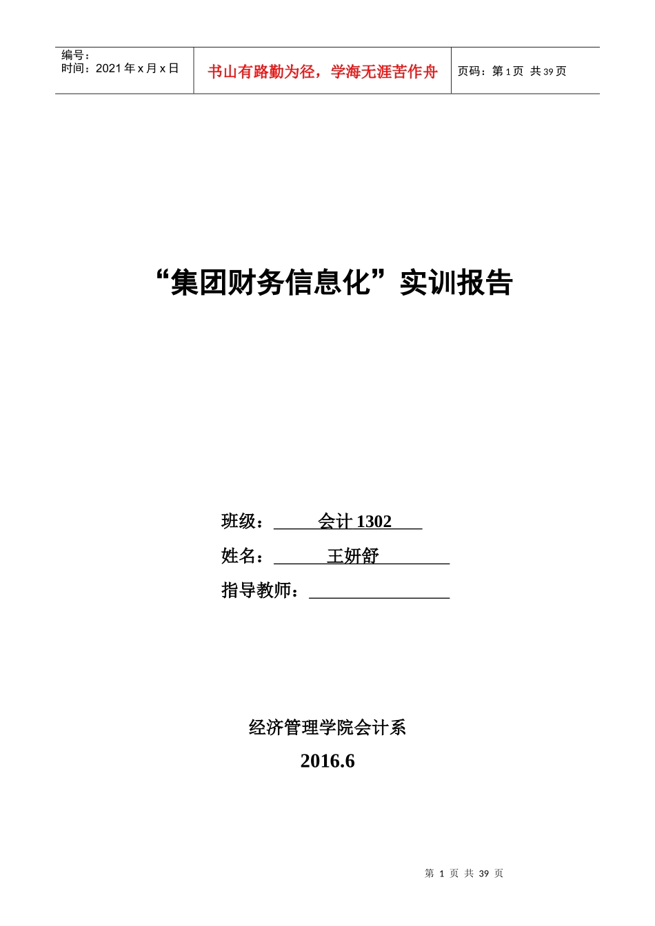 某集团财务信息化实训报告_第1页