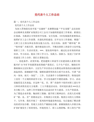 党代表个人工作总结 