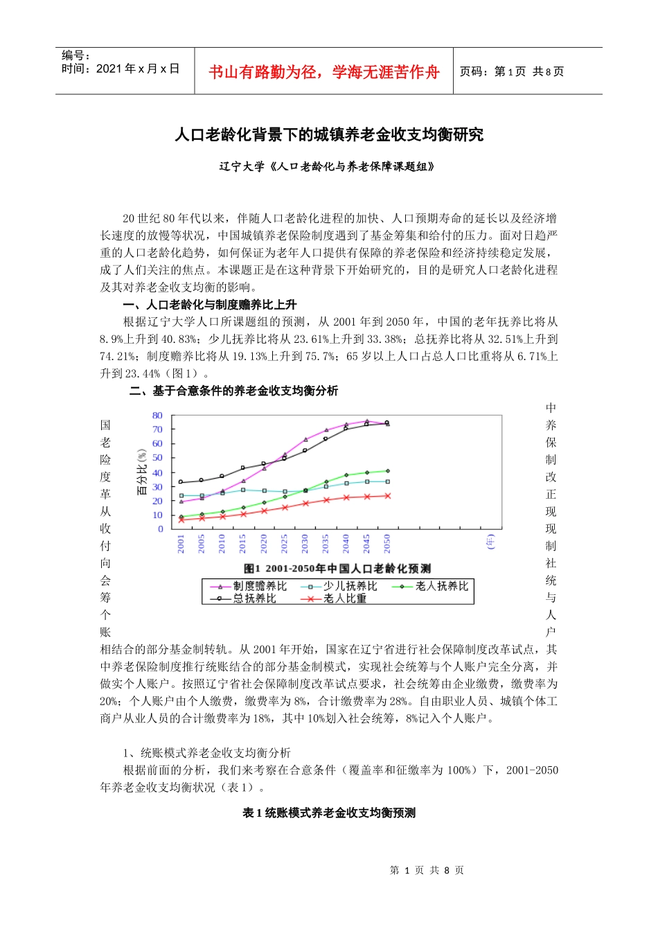 人口老龄化背景下的城镇养老金收支均衡研究_第1页